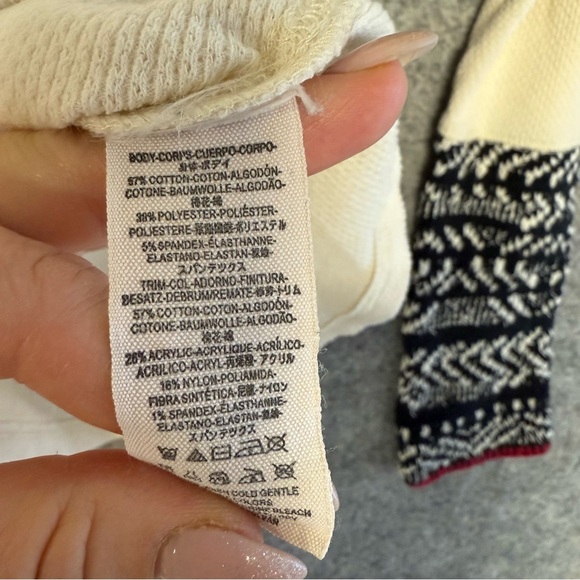 Y2K Free People Women's Cream Top Patterned Cuffs Size M Thermal Long Sleeves - Picture 8 of 10